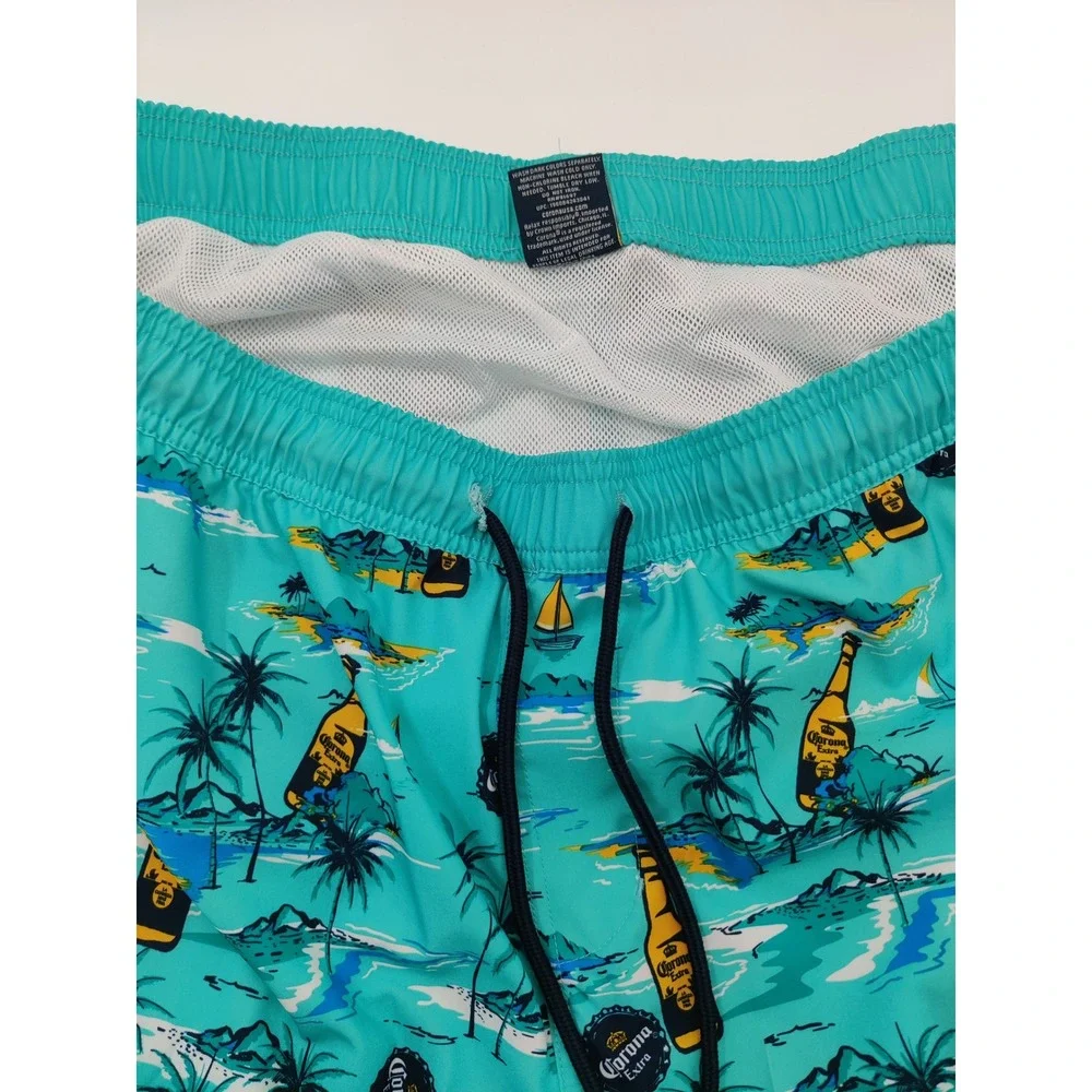 Corona‎ Extra Mens Swim Trunks Turquoise Tropical Beer Print Board Shorts 2XL
